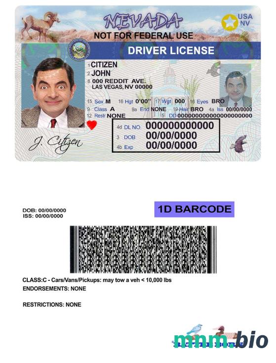 Szablon prawa jazdy USA Nevada w formacie PSD, ze wszystkimi czcionkami